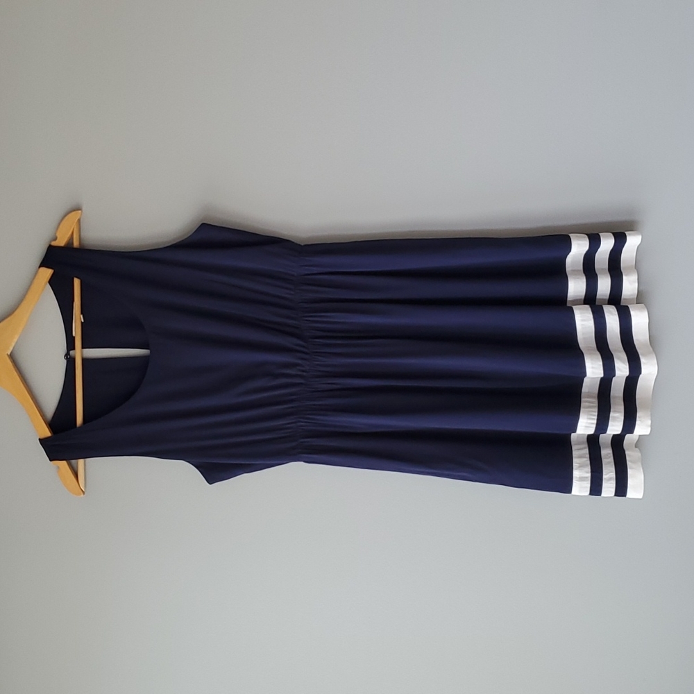 41 Hawthorn Blue White Striped Scoop Neck Sleeveless Mini Dress Large